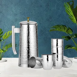 Regal lemon Set Hammered | Set of 7 Pc Jug Glass Set-image-3