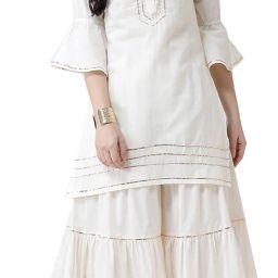 Women Relaxed Cream Cotton Blend Trousers-image-62