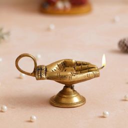 Hand Shaped Diya with Handle for Puja Decorative Oil Lamp Deepak For Diwali Brass Table Diya-image-15