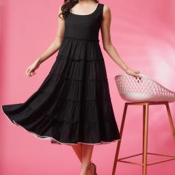 Women Fit and Flare Black Midi/Calf Length Dress-image-31