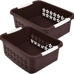 Plastic Rectangle Shape Plastic Storage Basket, Storage Organizer Pack of 2 (Brown) Storage Basket-picture-14