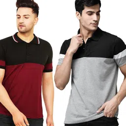 Pack of 2 Men Colorblock Polo Neck Cotton Blend Multicolor T-Shirt-2
