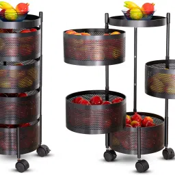 Metal Round Kitchen Rotating Trolley/Vegetable Storage Rack/(04 Tier) Cast Iron Kitchen Trolley-image-18