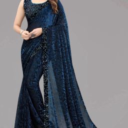 Digital Print, Embroidered, Solid/Plain, Printed Bollywood Lycra Blend Saree-image-33