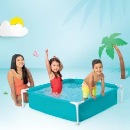 vwretails Blue Square Frame Kids Pool - Durable Metal Frame Backyard Fun Pool for Toddlers Inflatable Swimming Pool image 3