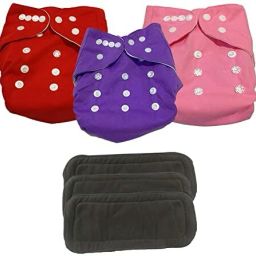 Cloth Diaper Nappies with 5 Layered Baby Insert Pads (Set of 3)(Multi- Colour)-36