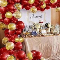 Solid Royal Red And Golden Balloon Combo Of 102 Pcs-Golden Confetti Balloons(10)+Metallic Balloons Red 45+Golden 45+Balloon Glue Dots100(1)+Balloon Arch + 1 Pump Balloon Bouquet-picture-15