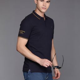 louis philippe sport Men Solid Polo Neck Pure Cotton Navy Blue T-Shirt-picture-16