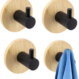 4 PCS Self Adhesive Wooden Hooks for Bathroom & Kitchen - Round Black Wooden Hook 4-image-93