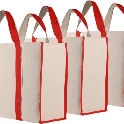 Pack of 3 Jute Foldable Shopping Bag for Milk-Fruits | Red Patti | White Pack of 3 Grocery Bags-image-24