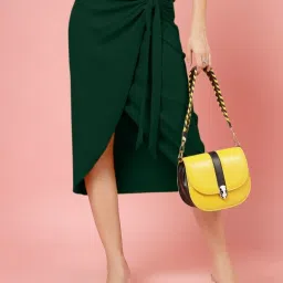 Women Solid Wrap Around Green Skirt-image-57