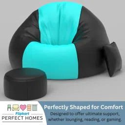 flipkart perfect homes XXXL FluffCloud Sofa With Free Cushion and Puffy , Teal::Black Teardrop Bean Bag With Bean Filling image 5