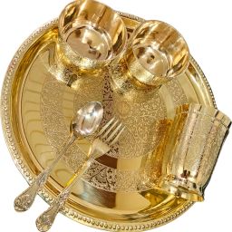 Pack of 6 Brass Luxury Embossed Dinner THALI Set, Pack of 06 Pieces. Dinner Set-2