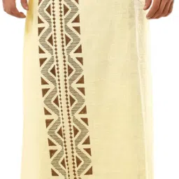 CRYSTALHEAL Aadivasi Men’s Dhoti in Beige | Block Border Cotton Printed Men Dhoti-image-3