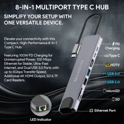 AMKETTE Type C 8-in-1 Multiport Dock with 100 MBPS Ethernet USB Hub image 2