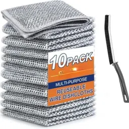 Non-Scratch Wire Dishcloth & Brush,Multipurpose Wire Dishwasher Wet and Dry Stainless Steel, Microfiber Cleaning Cloth-image-20