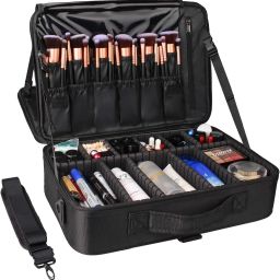 Large Capacity Makeup Bag,Cosmetic Organizer with Removable And Adjustable Dividers and Strap for Cosmetics Makeup Brushes Accessories Make Up, Jewelry Vanity Box-12