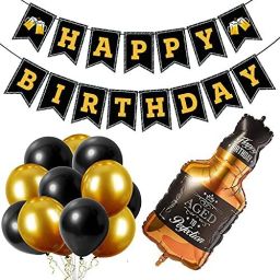 Happy Birthday Banner,and Age to Perfection Foil Balloon,Gold & Black Metallic Balloon for Birthday Party Decoration,Boy,Girl,Women,Men-image-15