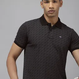 arrow Men Self Design Polo Neck Cotton Blend Black T-Shirt-picture-29