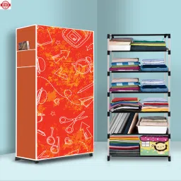6 Shelf Foldable Collapsible Wardrobe Storage Organizer Almirah Cloth Rack Carbon Steel Collapsible Wardrobe-15