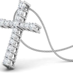 LORDS JEWELS Diamond Cross Pendant 14kt Diamond White Gold Pendant-image-5