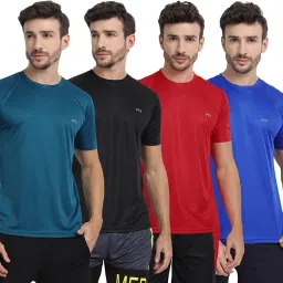 Pack of 4 Men Solid Round Neck Polyester Multicolor T-Shirt-picture-11