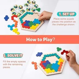 smiley AADHYA WOODEN Hexagon Puzzle Shape Pattern Block Geometric IQ Game image 5