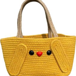 Cute Bunny Design Cotton Rope Beach Tote Bag,jute handbag ,Yellow Waterproof Messenger Bag-image-37