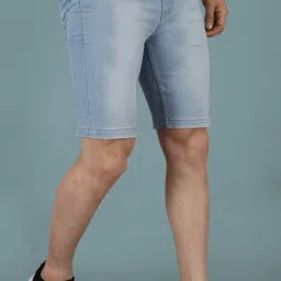 Solid Men Light Blue Denim Shorts-image-73
