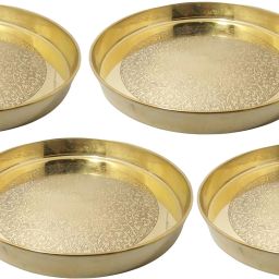 Brass Traditional Dinner Plate / Thali / Heavy Gauge Khumcha / Full Plate Set of 4 pc For Pooja & Serving Purpose (Engraved Flower Design Tableware & Serveware , [ 11 inch ] 27 cm Each) - 4 Piece Dinner Plate-image-53