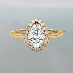 Pear Halo Moissanite Ring Mothers Gift Silver Ring-image-13