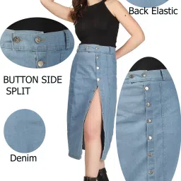 Women Solid Straight Light Blue Skirt-image-30