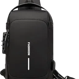 Black Men & Women Shoulder Bag Unisex Sling Bag | Crossbody Anti-Theft & Waterproof Bag with USB Charging Port-image-100