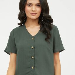 Casual Regular Sleeves Solid Women Green Top-image-22