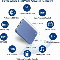 DDLC Slimmest Mini Digital Voice Activated Audio Recorder 64GB Inbuilt Memory NA Voice Recorder image 4