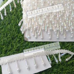 2M White Rainbow Latkan Beads Border Lace for Fancy Dresses Latkan Lace White Latkan Lace Lace Reel-image-62
