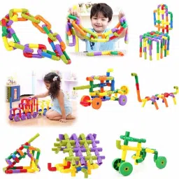 galactic Multi Coloured Educational Play and Learn Plastic Building Block Set Pipes Puzzle Set - Blocks for Kids Blocks Toys and Games for Children,Multicolor image 4