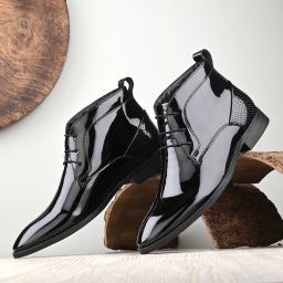HIGH ANKLE BOOT Men's Lace-up Pattern Leather Boots For Men-image-42