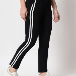 Women Striped Black Track Pants-image-70
