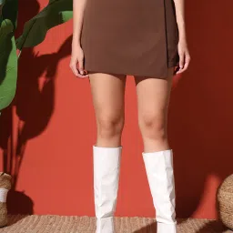 Women Solid Skorts Brown Skirt-image-93