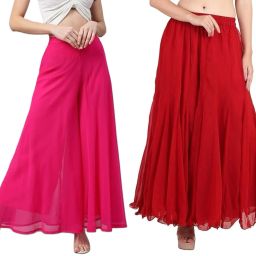 Pack of 2 Women Flared Multicolor Georgette Trousers-image-15