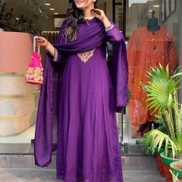 Embroidered Silk Blend Stitched Anarkali Gown-image-3