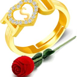 Rings for girls women girlfriend couple propose alphabet S letter name party Brass, Copper, Crystal, Stone, Alloy, Metal Cubic Zirconia, Diamond, Zircon, Crystal Gold Plated Ring Set-image-50