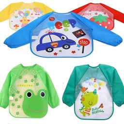 4pc Full Sleves Kids Fun Activities Apron Washable Colorful Cartoon bibs-image-73