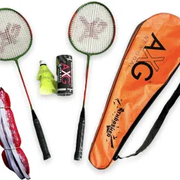 Thrasher Racquets with Plastic shuttles and Net Badminton Kit-image-2