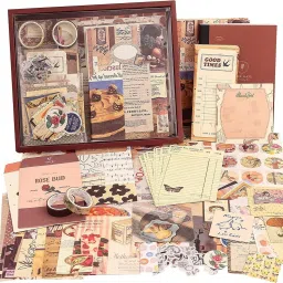 346pc Vintage Aesthetic Scrapbook Kit with Antique Papers, Stickers, WashiTape. Theme,Scrapbook Kit-19
