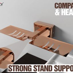 Rustproof Rose Gold Soap Stand for Bathroom | Wall Mount Steel Soap Case 10 inch 2 Bar Towel Rod-16