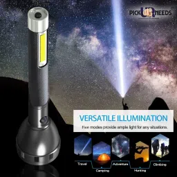 pick ur needs Dual 2in1 Power Full Led Rechargeable Long Range Torch Upto 1 Km With BackLight 6 hrs Torch Emergency Light image 3