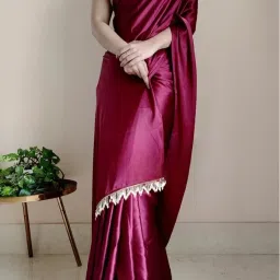 Solid/Plain Bollywood Satin, Silk Blend Saree-image-8