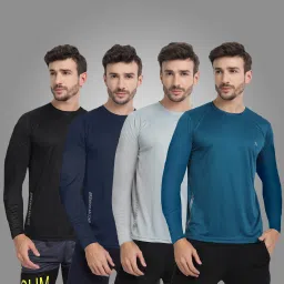Pack of 4 Men Solid Round Neck Polyester Multicolor T-Shirt-picture-14